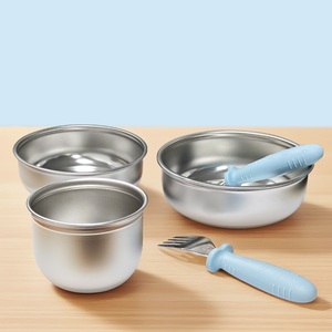 Non Toxic Double Wall Stainless Steel Kids <b>Dinner</b> <b>Set</b> with Suction Base Silicone Bib and Cup 6 Piece - Product Image 5