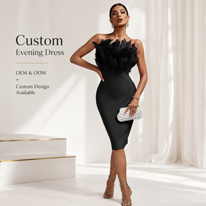 <span class=keywords><strong>Robe</strong></span> de soirée élégante noire en plumes sans bretelles, moulante, mi-longue, sexy, pour femme, <span class=keywords><strong>robe</strong></span> de <span class=keywords><strong>cocktail</strong></span> - Product Image 1
