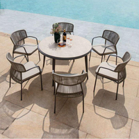 Ensemble de salle à manger d'extérieur à cadre en aluminium à tissage de corde imperméable jaune vif avec 8 chaises Meubles de jardin-Tables et chaises