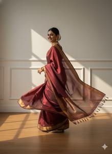 Sari en soie Katan pur de couleur marron, de qualité supérieure et élégant pour femmes, avec un design traditionnel tissé à la main et une finition luxueuse, en provenance d'Inde - Product Image 4