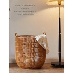 Panier à linge rond en faux rotin style Ins, avec cadre en fer, imperméable, pour organiser les vêtements dans la salle de bain ou la chambre. - Product Image 2