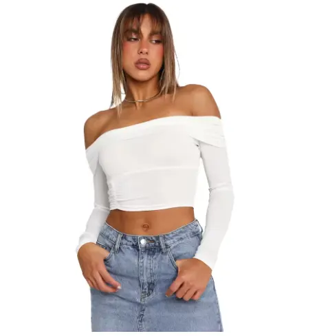 Wholesale new design Top Ranking Products Crop Tops sexy Features off-the-shoulder Design White Crop Top for women
