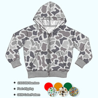 Ensemble deux pièces imprimé dessin animé, haut à capuche zippé camouflage à manches longues, veste d'extérieur en bambou pour garçons, collection automne