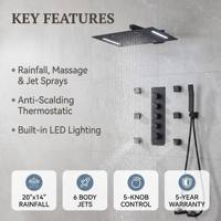 Système de douche thermostatique intelligent de luxe à 4 fonctions avec fonction pluie, robinetterie murale pour salle de bain avec musique et affichage LED