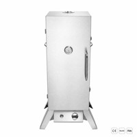 Fumoir à gaz en acier inoxydable avec 4 niveaux, allumage électronique, pour barbecue extérieur, avec thermomètre