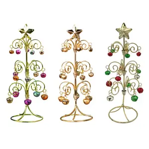 Mini Christmas Tree Decoration Wrought Iron Bell Christmas Tree Desktop Miniature Decorations For Home New Year Supplies New