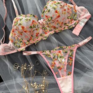 Conjunto de Lencería Sexy de Encaje Transparente con Bordado Floral, Estilo Otoñal, Producto en Oferta - Product Image 2