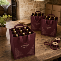 Sac fourre-tout personnalisé en non-tissé pour 9 bouteilles de vin, sacs de courses réutilisables avec séparateurs et poignées courtes pour emballage cadeau de cave à vin