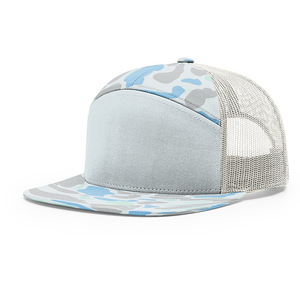 قبعة شبكية بتطريز ثلاثي الأبعاد وطباعة التمويه - قبعة تراكر بحافة مسطحة من 7 ألواح للجنسين لجميع المواسم - Product Image 3