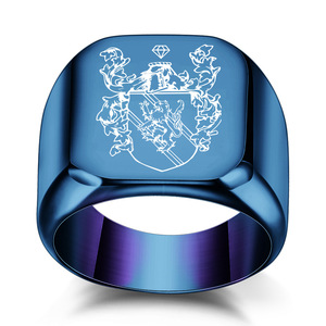 Bague carrée en acier inoxydable pour homme, gravée au laser, motif bouclier, couleur or, pour usage quotidien - Product Image 5