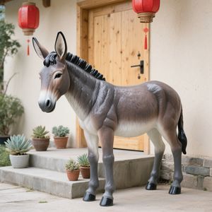 庭の芝生の屋外中庭の風景のためのFRPロバの彫刻耐久性のある耐候性のある生命のような動物の装飾像 - Product Image 4