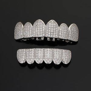 Grillz dentaire Hip Hop unisexe incrusté de zircon, bijoux de fête au design géométrique, style Iced Out - Product Image 4