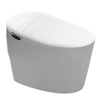 WC intelligent monobloc allongé moderne européen pour salle de bain, à poser au sol, avec siphon en S, lumière nocturne, couvercle à commande automatique et télécommande