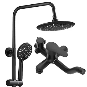 Wholesale brass wall mounted shower Faucet mixer exposed black bathroom shower kits or shower set