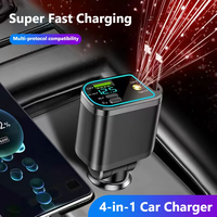 Chargeur de voiture à charge rapide 120W 4 en 1 multifonction avec projection de ciel étoilé, câble rétractable, affichage numérique