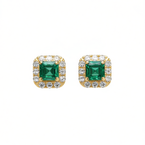 Pendientes Clásicos de Esmeralda con Diamantes Redondos en Oro Sólido de 18K, Diseño Geométrico, para Uso Diario de Mujeres - Product Image 1