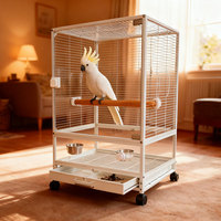 Nouvelle Cage à Oiseaux et Petits Animaux en Acier Inoxydable et Verre, Modèle 2025, avec Base à Motif Solide Facile à Nettoyer, Idéale pour l'Élevage et la Vie des Perroquets