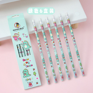 Juego de Papelería Escolar Económico para Niños, Lindos Lápices de Madera con Borrador, Diseño Kawaii de Dibujos Animados, 6 Piezas - Product Image 3