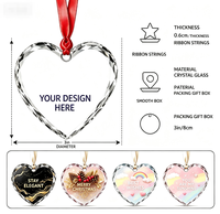 Ornement de Noël personnalisable en verre transparent imprimé UV, en forme de cœur ou rond, à suspendre, pour cadeaux de fêtes