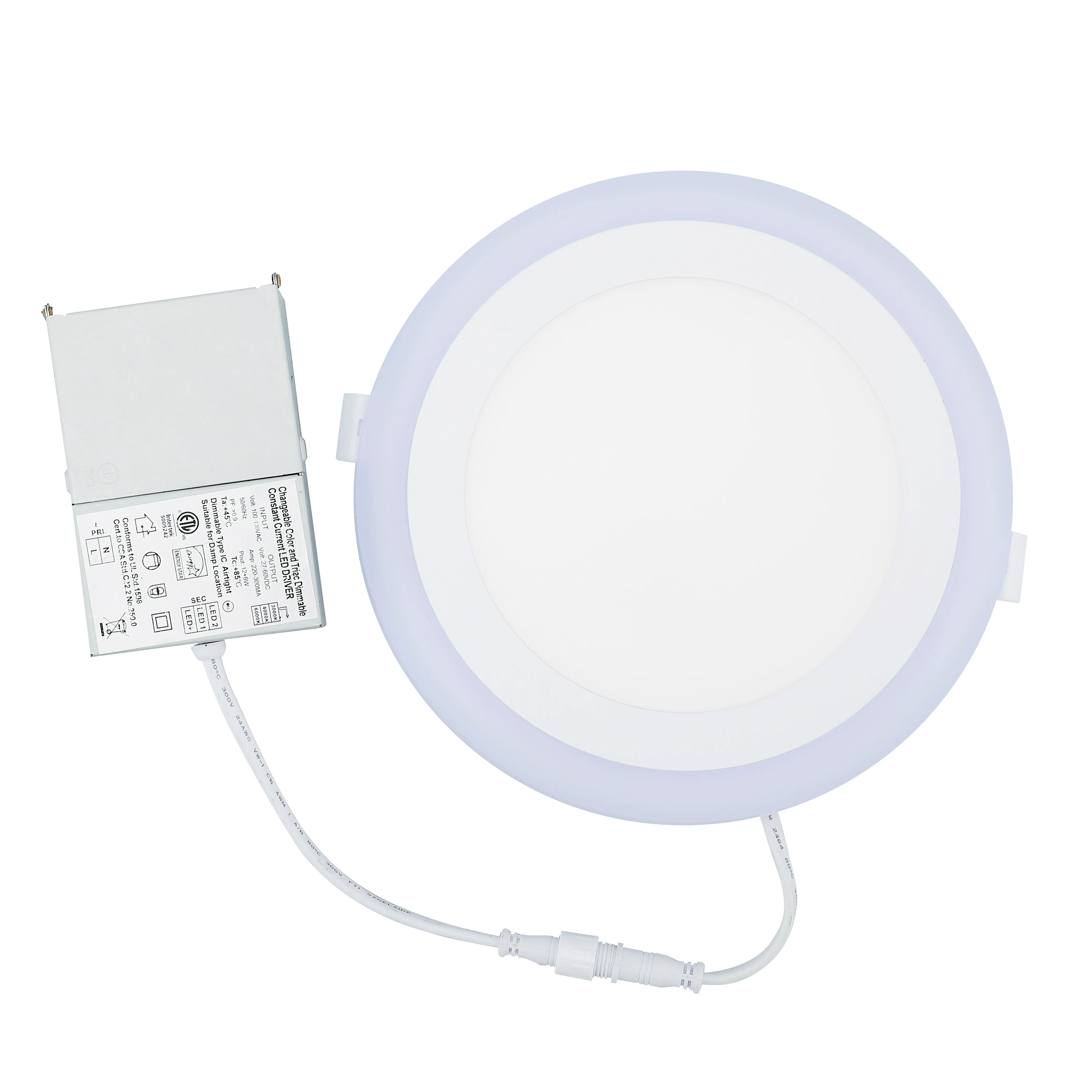 ETL ES Recessed 4inch LED Panel Light Double Color Blue and White 3CCT Adjustable by DIP Switch 9W+4W Round Decorative Lighting