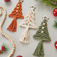 Boho Gewebte Baumwolle Holz Rechteckige Handgemachte Weihnachtsbaum Makramee Wandkunst Hängende Tapisserie Winter Neujahr Party Deko