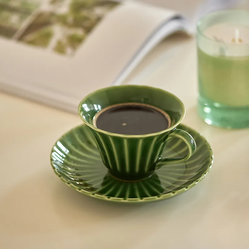 Tazas de café de porcelana y platillo, té, capuchino, verde, para restaurante, Hotel, 3345