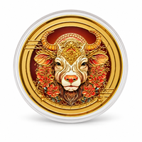 Pièce de monnaie du zodiaque chinois 2026, motif d'animaux folkloriques, en fer plaqué or, avec étui