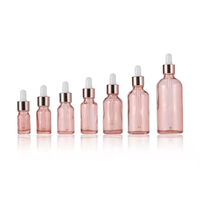 Flacons en verre transparent rose pour sérum, huile corporelle, cosmétiques, avec compte-gouttes rose doré, vides, 5, 10, 15, 20, 30, 50, 100 ml