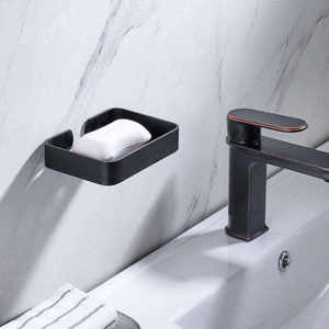 Rectangular Black Plastic Soap Dish With Self Drain Design For <b>Bathroom</b> Minimalist Style Smooth Surface - Product Image 3