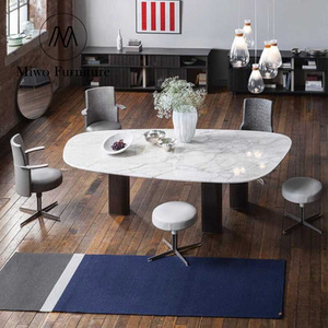 Home Luxury Wooden <strong>Rectangular</strong> White Natural Marble Big Dining <strong>Table</strong> Chairs Set Furniture Modern <strong>Table</strong> 8 10 Seater Workbench - Product Image 3