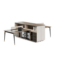 Poste de travail de bureau moderne à plan ouvert pour 3 personnes, bureau modulaire avec écrans d'intimité, armoire de classement mobile, mobilier commercial en bois