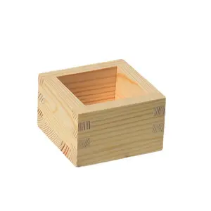 Customized size uncovered lid gift wooden box sake square wooden tomasu box
