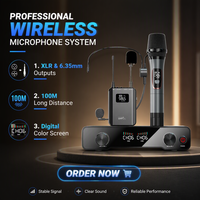 Système de microphones sans fil professionnels double, portatifs et de poche, portée 100m pour la scène