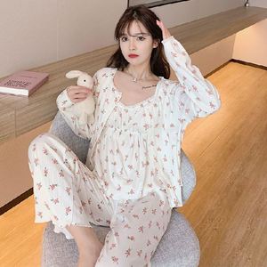 Venda quente Suspender Mangas Compridas Meninas Pijamas <span class=keywords><strong>3</strong></span> Peças Lounge Wear Conjuntos Coréia Pijamas - Product Image 1