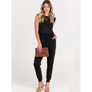 <b>Womens</b> Summer Sleeveless Jumpsuit High Waist Stretchy Crewneck <b>Romper</b> With Pockets Casual Daily Wear Outfit - Product Image 2