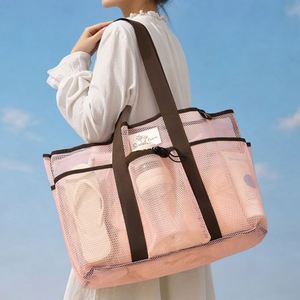New Handheld Mesh <b>Beach</b> Tote <b>Bag</b> Stylish <b>Large</b> Capacity Zipper Closure Single Shoulder Swimsuit Goggles Storage <b>Bag</b> for Women - Product Image 1