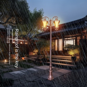 เสาไฟสวนเหล็กกลางแจ้ง หลอดไฟ LED พร้อมโคมแก้ว แสงวอร์มไวท์ 2700K IP66 หลอดไฟ A19 แบบไม่ถอดได้ ใช้ไฟ AC 220V พลังงานแสงอาทิตย์ พร้อมเซ็นเซอร์ตรวจจับความเคลื่อนไหว - Product Image 2