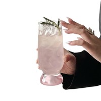 Tasse à café en verre gaufré sans pied et sans couvercle, style Ins rose, inspirée des montagnes, à semelle épaisse, d'inspiration nordique, moderne et minimaliste, capacité 350 ml