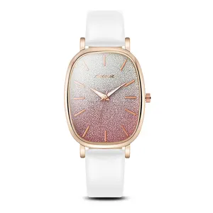 Relógio De Quartzo De Couro Feminino Relógio De Moda Gradiente Vestido De Luxo E Simples Elegantemente Emparelhado Com Relógio De Quartzo