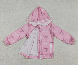 Veste à capuche à manches longues pour bébés filles, avec nœuds, motifs à carreaux, bords festonnés et poches zippées - Product Image 2