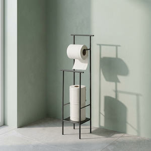 Porte-papier toilette moderne minimaliste en acier, support de rangement rectangulaire autoportant à plusieurs niveaux pour salle de bain - Product Image 6