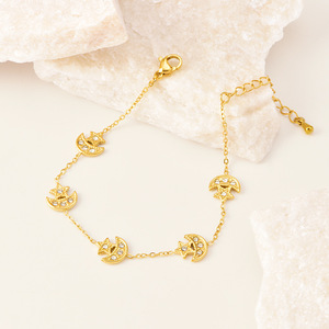 Bracelet fin en acier inoxydable plaqué or 18 carats, style luxe léger, diamant bleu, gouvernail de <span class=keywords><strong>bateau</strong></span>, petite chrysanthème, pétale - Product Image 6