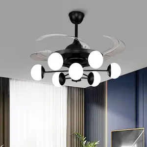 48 Inch modern luxury energy saving efficiency solid wood blade AC DC decorative ceiling fan with LED light