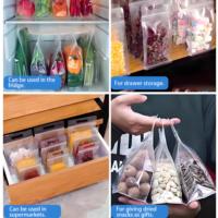 Pochette debout refermable transparente personnalisée sac zip-lock pour emballage alimentaire sacs transparents en plastique à fond plat avec poignée et fermeture éclair
