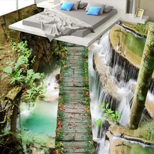 높은 해상도 사용자 정의 산 스트림 나무 다리 강 거실 침실 3D 바닥 스티커 침실