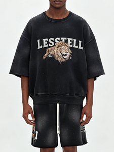 LTD-MT1062 T-shirt in French Terry pesante 400G con grafica Leone, taglio Boxy, stile Streetwear, produzione diretta dalla fabbrica con 17 anni di esperienza - Product Image 1