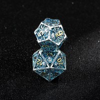 Ensemble de 7 dés polyédriques vintage fantaisie en métal creux, personnalisés, 12mm, 14mm, 16mm, bleu antique et argenté, pour DND RPG, Dragon et Dungenous