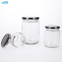 VISTA Offre Spéciale – Pot de Conservation Alimentaire en Verre Transparent Sérigraphié avec Couvercle Métallique à Vis pour Bonbons, Noix, Snacks, Gelée, Nouilles – 100ml/150ml/250ml