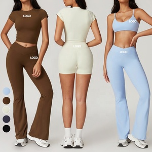 Pakaian olahraga wanita kualitas tinggi, 2 potong, pakaian Fitness Gym punggung terbuka lembut, pakaian olahraga atletik mulus, Set Yoga - Product Image 1