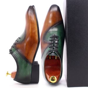Chaussures Oxford classiques marron vert à bout pointu en cuir à lacets pour mariage, banquet, bureau et occasions formelles pour hommes - Product Image 6